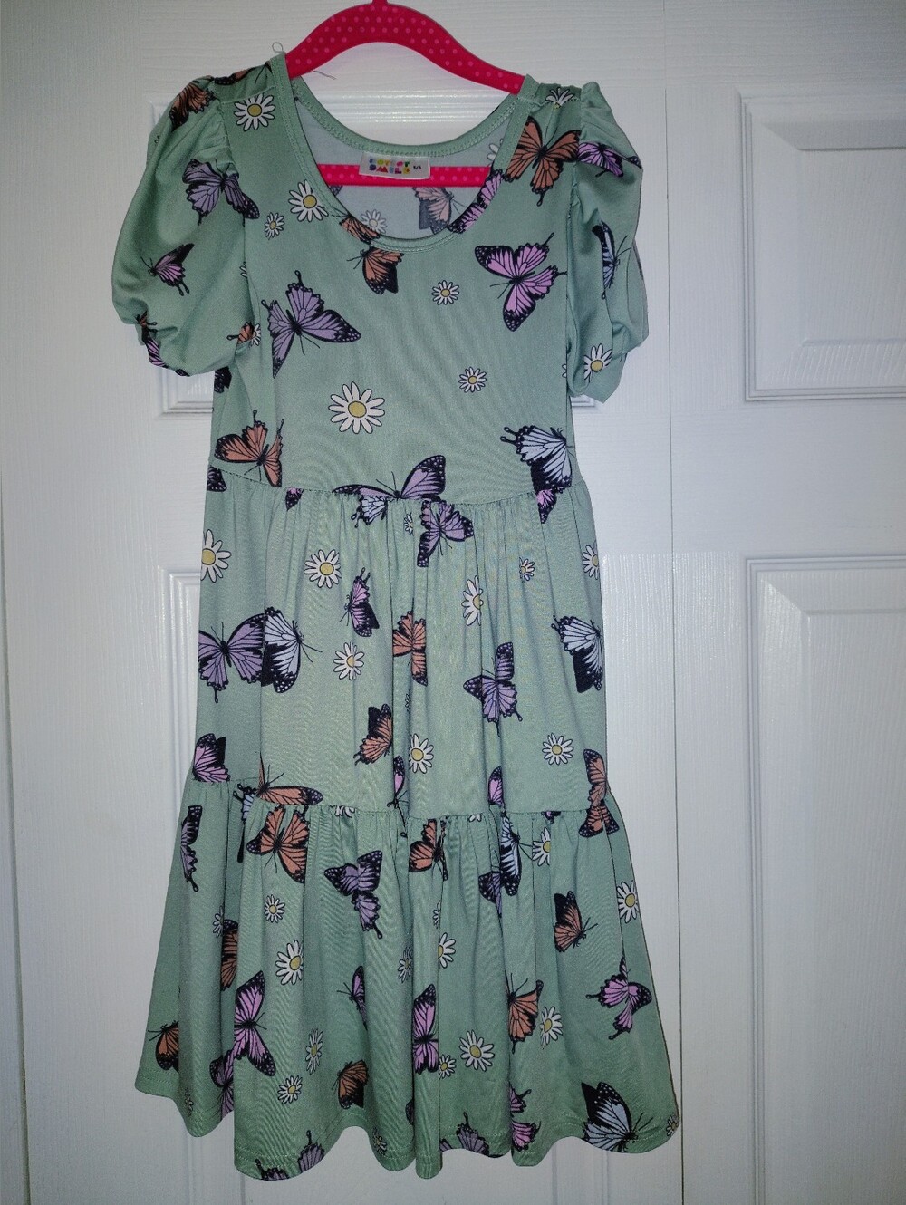 Girls' Dusty Blue Butterfly Tiered Dress